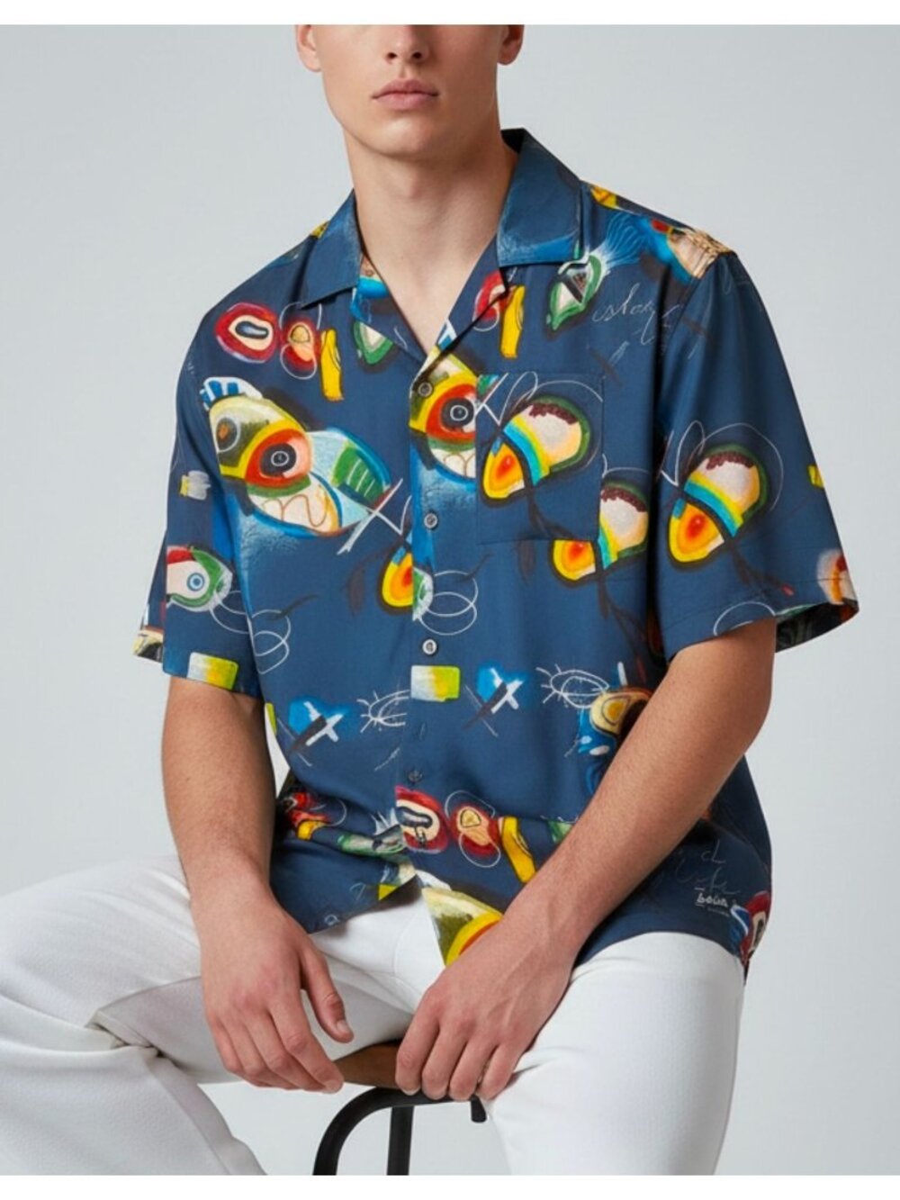 Scotch & Soda Mens Relaxed Fit Abstract Print Short Sleeve Shirt 100% Lyocell